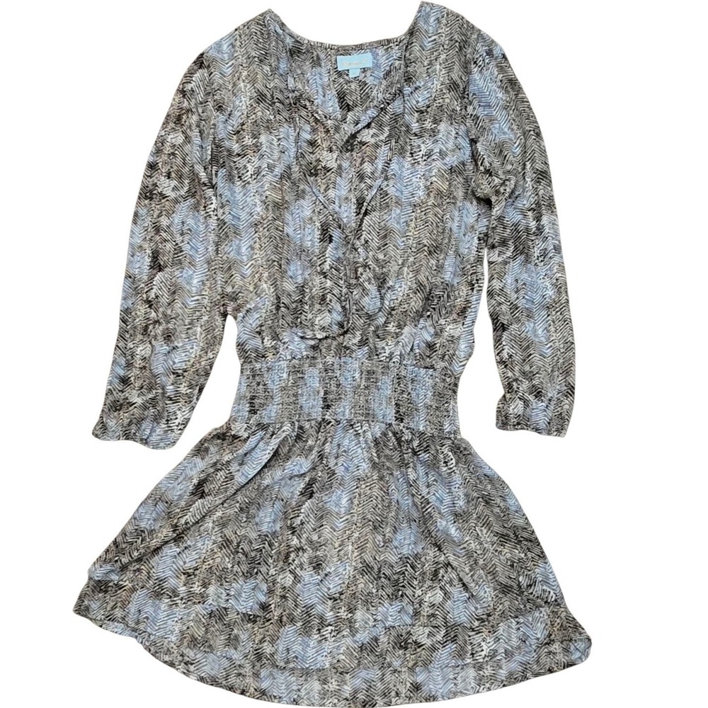 Veronica‎ M Quiet Luxury Chiffon Smocked Swing Midi Dress Normcore Preppy